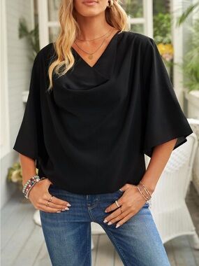 Women's Black Cowl Neck Blouse